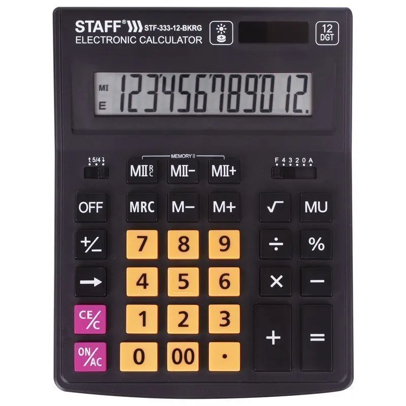 STAFF Калькулятор настольный PLUS STF-333-BKRG (200x154 мм) 12 разрядов, ЧЕРНО-ОРАНЖЕВЫЙ 250460