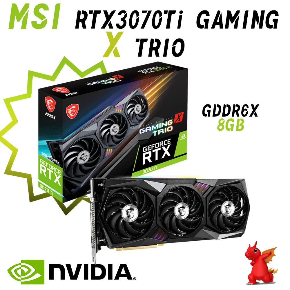 Видеокарта MSI RTX3070Ti GAMING X TRIO 8G GDDR6X 8 ГБ, видеокарты GPU 256 бит NVIDIA RTX3070Ti PCIE4.0 Core, часы 1830 МГц CUDA Core 6144 соответствует материнской плате ЦП Intel AMD для игр на ПК