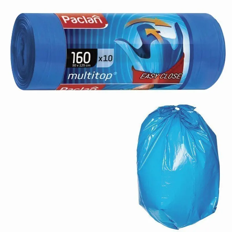 PACLAN Мешки для мусора 160 л, с ушками, синие, рулон 10 шт, ПВД, 30 мкм, 90х125 см, 
