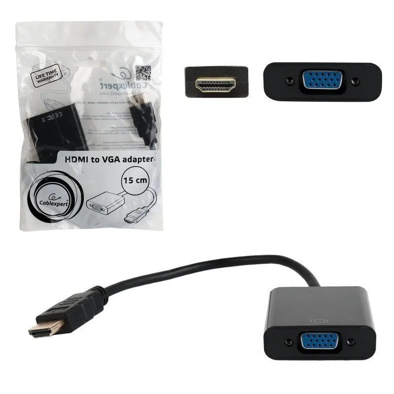 Cablexpert Кабель-переходник HDMI-VGA, 15 см, , M-F, для передачи аналогового видео 512097
