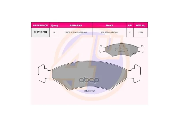 Колодки Пер  Kia Sephia 95-/Shuma 97-01/Sportage 94-03 (С 2 Датчиками) 4U арт. 4UP03740