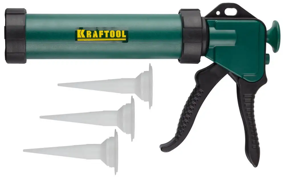 KRAFTOOL 06677_z01 универсальный закрытый пистолет для герметика Professional, 3 сменных сопла.