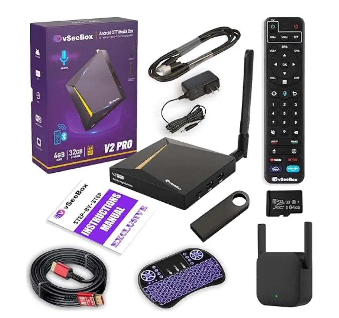 ДОСТАВКА НА vSeeBox V3 Pro Bundle 8K HDMI, карта/привод 64 ГБ, удлинитель Wi-Fi, клавиатура (В НАЛИЧИИ) НОВИНКА