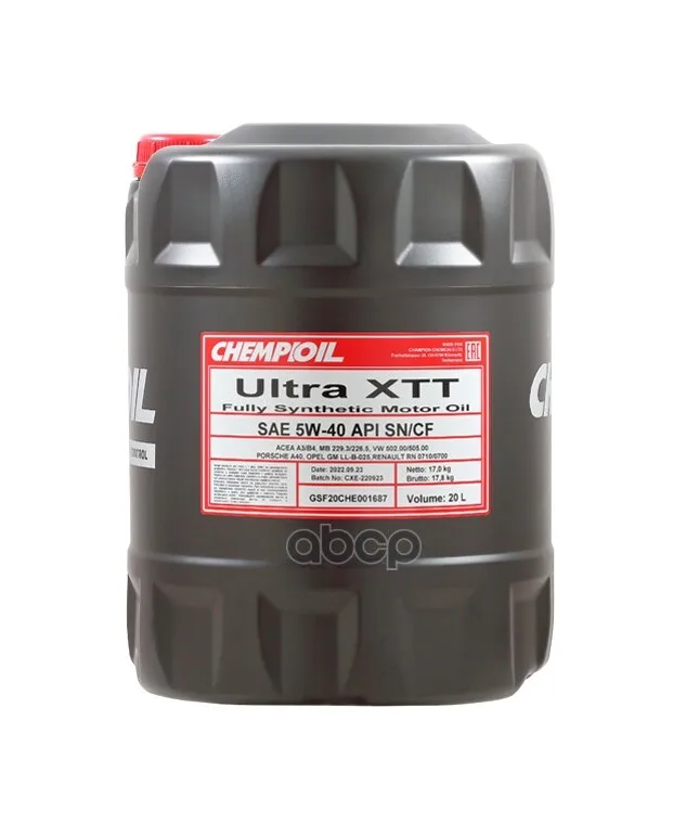 CHEMPIOIL 5w-40 Ultra Xtt Sn/Cf, A3/B4, 20л (Синт. Мотор. Масло)