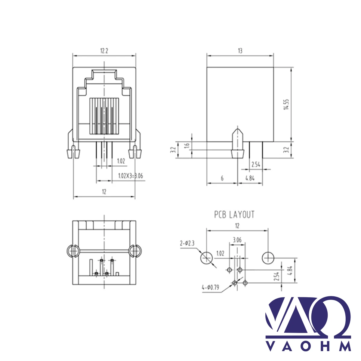 VAOHM 10 шт. прямоугольная гнездовая телефонная розетка модульная розетка 6P6C 6P4C 6P2C - оптовая упаковка (art.: 3920cf5a45c19) - 3920cf5a45c19