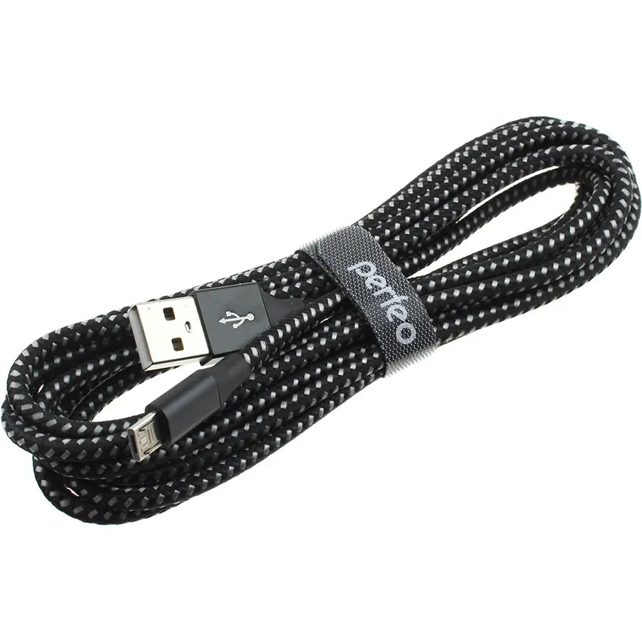 Шнур USB A-microUSB B 5PIN 3м оплетка ткань,  Perfeo