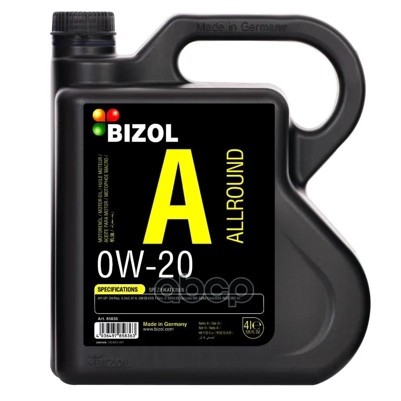 BIZOL Масло Моторное Bizol Allround  0w-20 Sp Gf-6a  Нс-Синт.  4л  Арт 85836