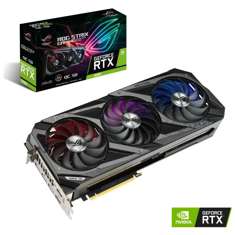 Asus Видеокарта GeForce RTX 3080 OC 10GB 320Bit GDDR6X (DX12) PCI-Express 4.0 (ROG-STRIX-RTX 3080-10G-GAMING)