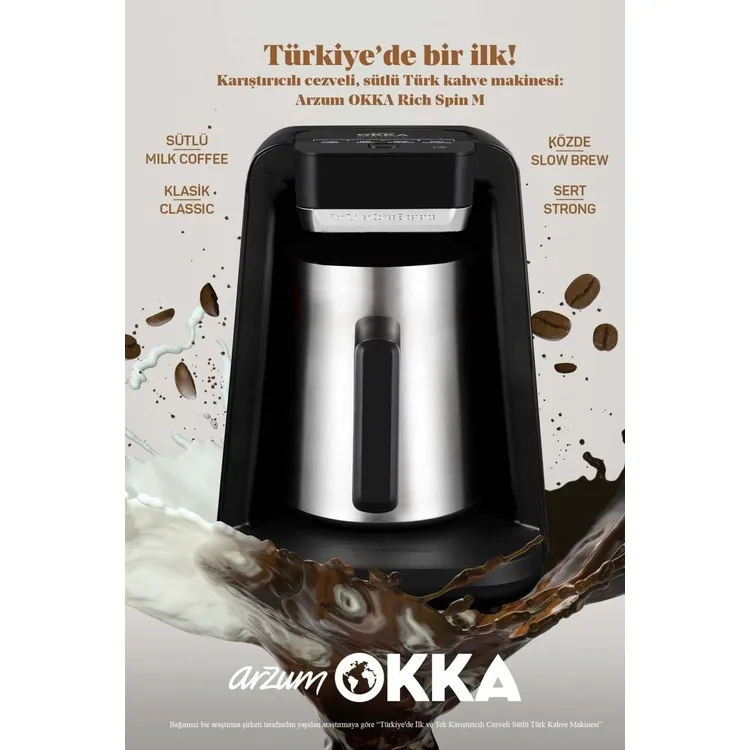 Arzum Кофеварка OK0012-K/OK0018-K Okka Rich Spin M Турецкая со стальным кофейником с молоком - хром