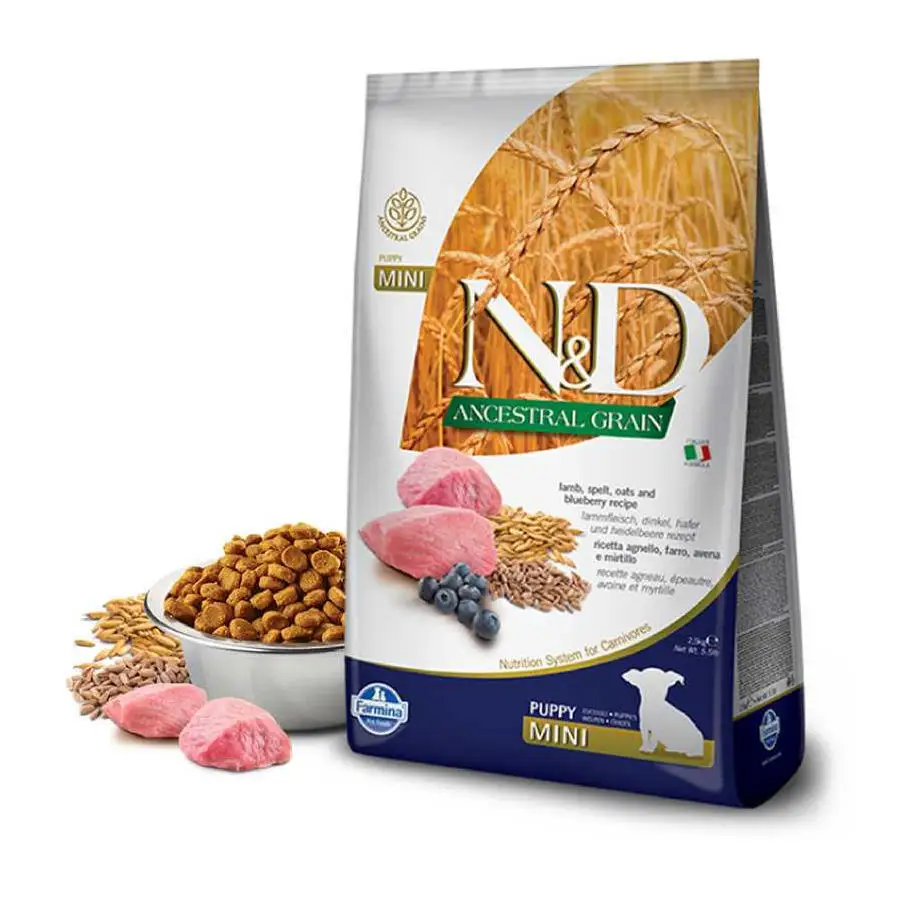 Farmina N&D ANCESTRAL GRAIN для щенков собак MINI ягнёнок, спельта, овес, черника 0,8 кг