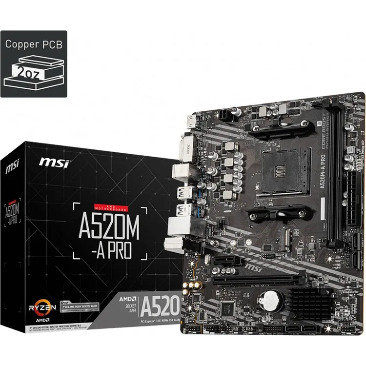 Фото MSI -  Msi A520MA Pro Ddr4 3200 МГц 1xhdmi 1xdvi 1xm.2 USB 3.2 Matx Am4 (процессор Amd 5000 и 3000 серий №2