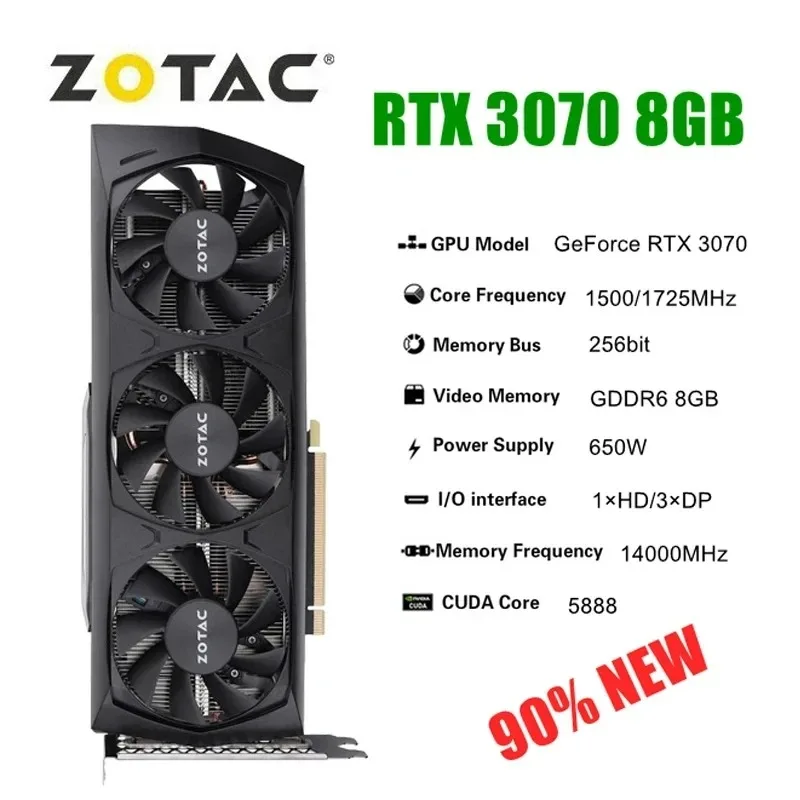 Фото 2024 бывшая в употреблении видеокарта ZOTAC GeForce RTX 3070 8GD6 RTX 3070 8 Гб GDDR6 256bit GPU графическая карта №3