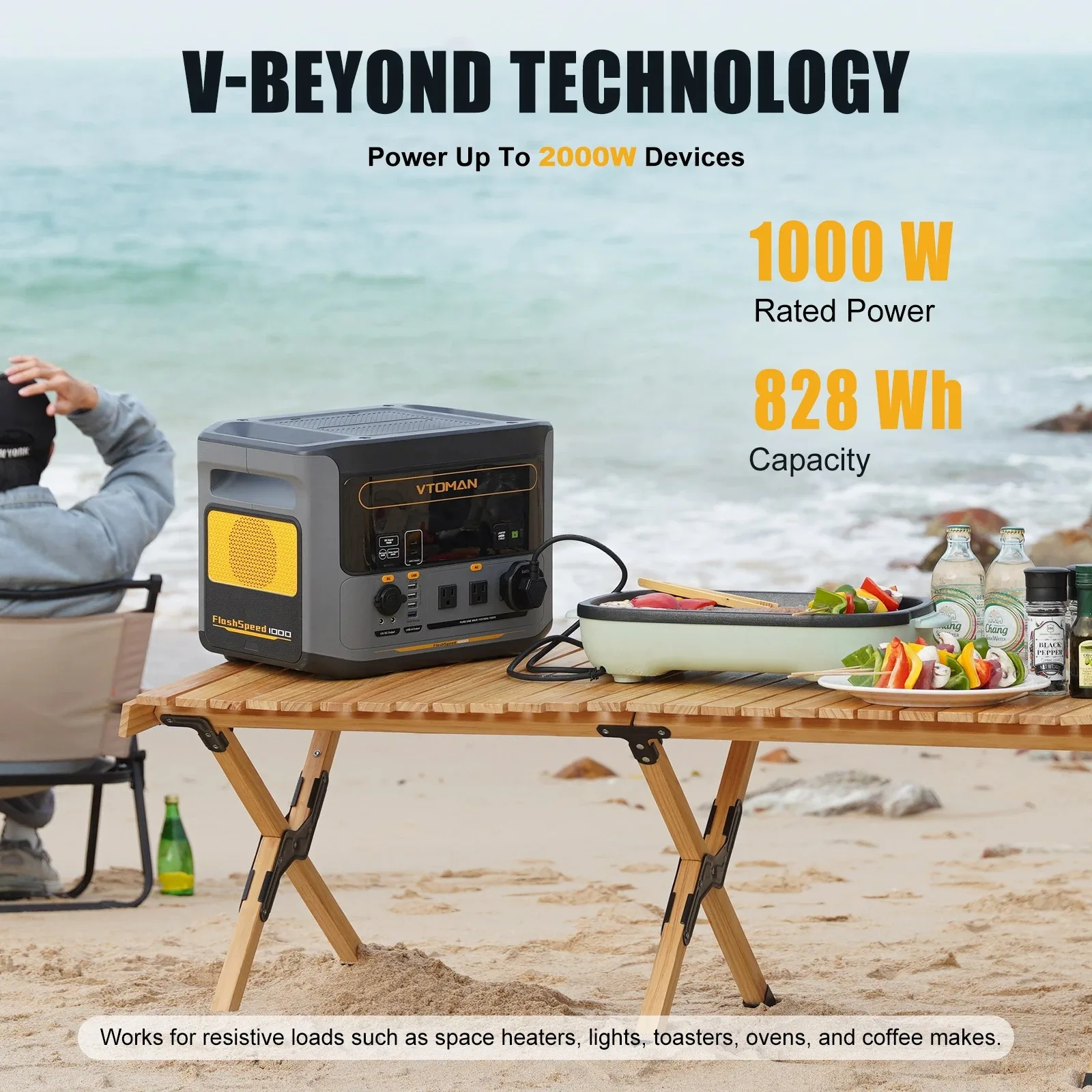 Фото Портативная электростанция VTOMAN FlashSpeed 1000, 2000 Вт, Вт-ч, аккумулятор LiFeP04 для наружного кемпинга, палатки, путешествий №4