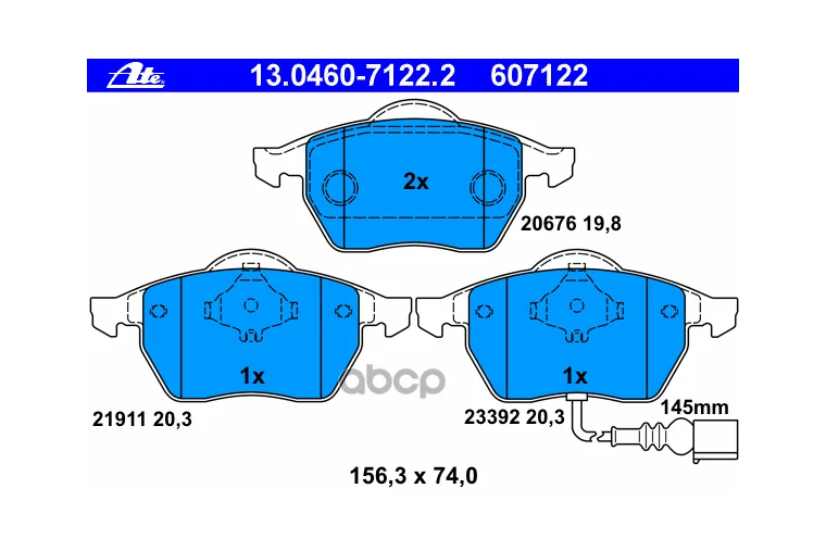 Колодки Торм.Пер./Дат. Audi A3 1.8i Turbo Quattro/Turbo S3 96-, Audi Tt Coupe/Cabrio 1.8 Turbo 98- Ate арт. 13-0460-7122-2