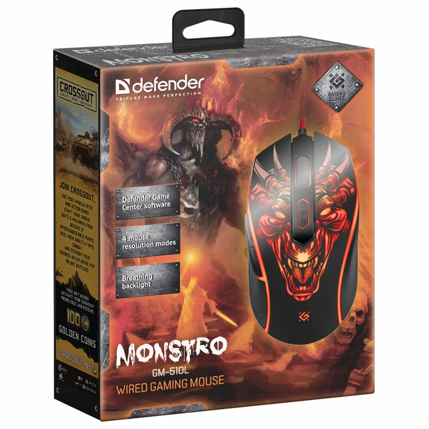 Мышь проводная игровая DEFENDER Monstro GM-510L, USB, 5 кнопок + 1 колесо-кнопка, оптическая, черная, 52510 (art.: 3920bc730459a) - 3920bc730459a