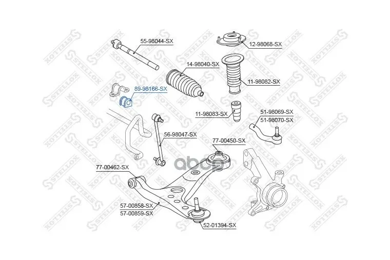 89-98166-Sx_втулка Стабилизатора Переднего Центральная! Toyota Picnic/Avensis Verso Acm20/Clm20 01 Stellox арт. 89-98166-SX