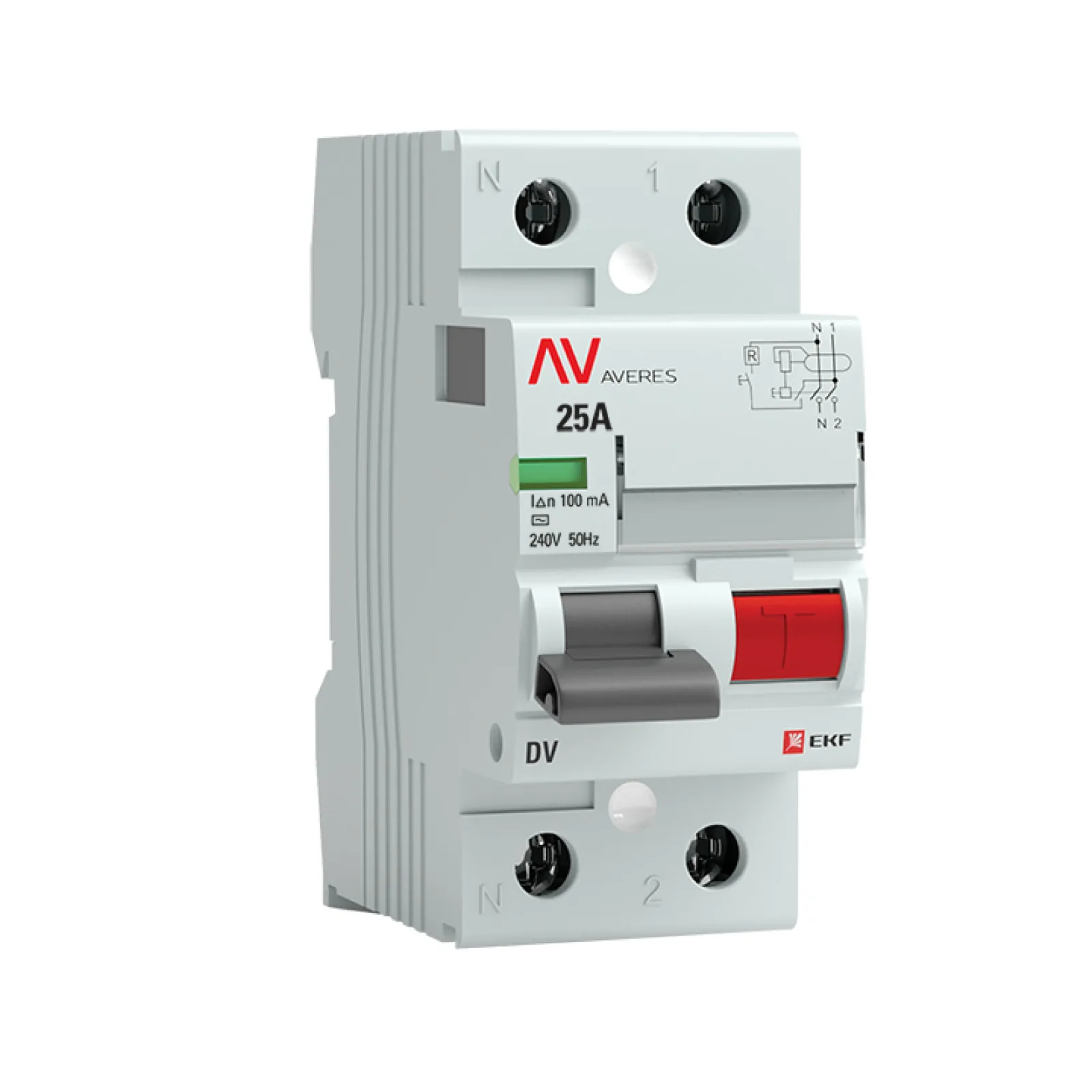 Устройство защитного отключения DV 2P 25А-100мА (AC) EKF AVERES - коробка (60 шт)