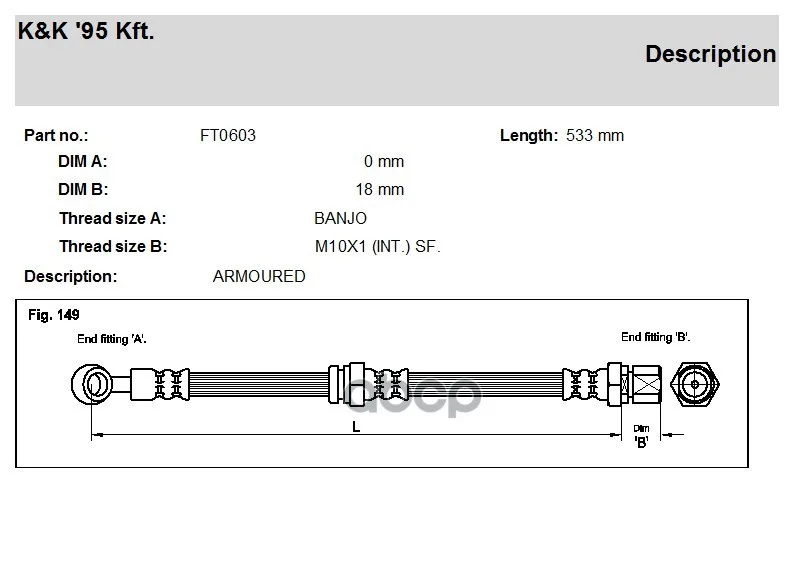 Шланг Тормозной Daewoo Leganza (Klav) 2.0 16v 06.97-. K&K арт. ft0603