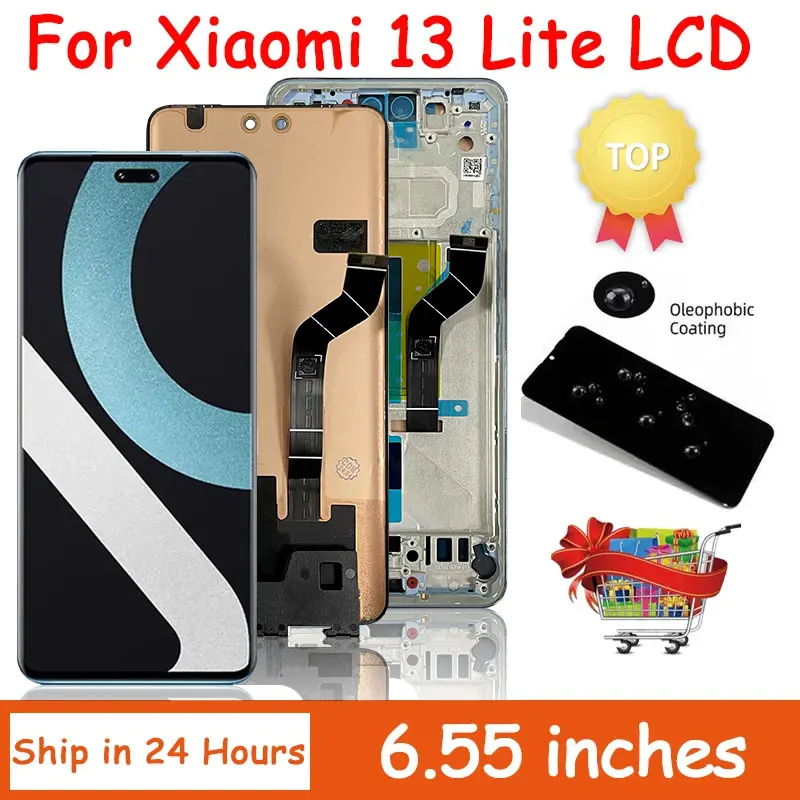 ЖК-дисплей AMOLED 6,55 дюйма для Xiao mi 13 Lite, сенсорный экран с дигитайзером в сборе для Mi 13 Lite, запчасти для ремонта дисплея