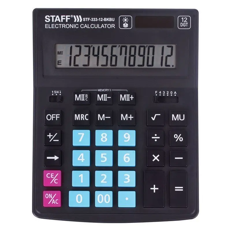 STAFF Калькулятор настольный PLUS STF-333-BKBU ( 200x154 мм) 12 разрядов, ЧЕРНО-СИНИЙ 250461