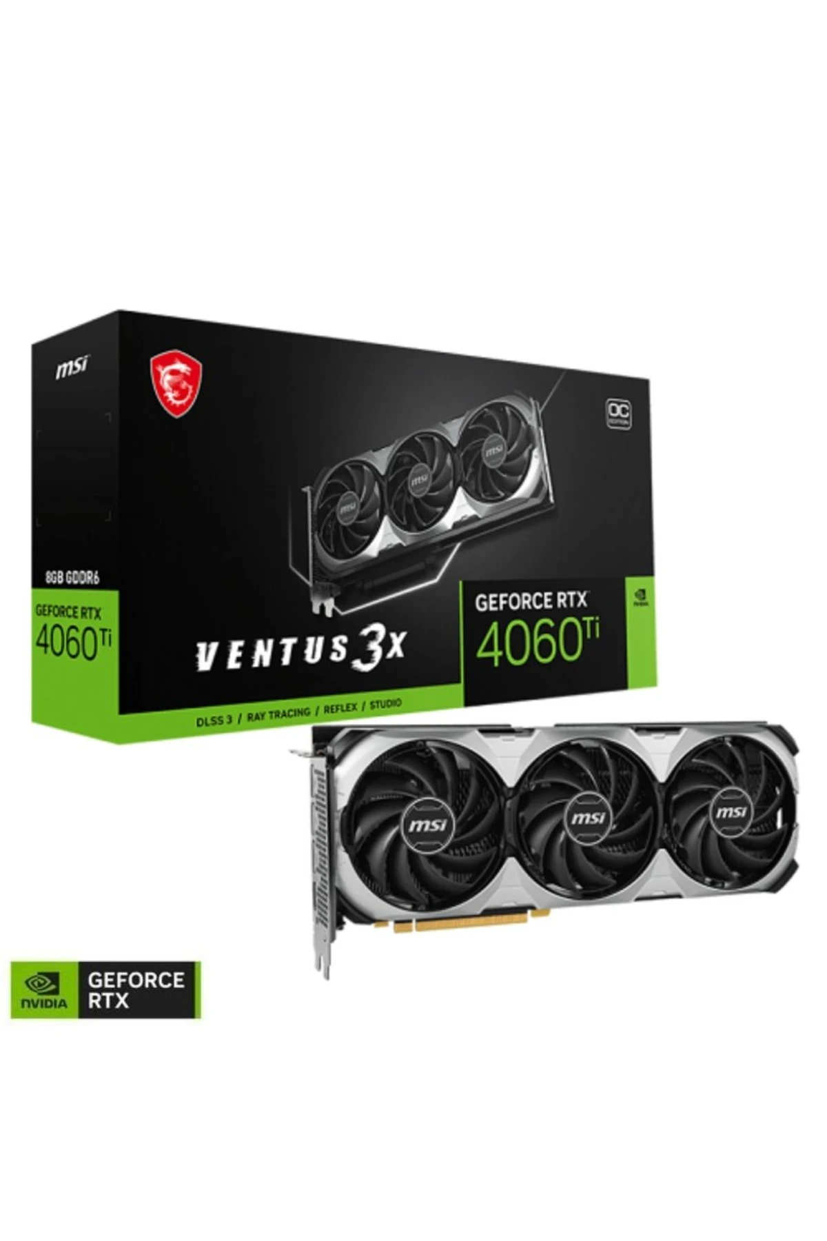 MSI -  Видеокарта Geforce Rtx 4060 Ti Ventus 3x 8g Oc Gddr6 128bit Dx12 Dlss 3 Gaming (PLAYER)