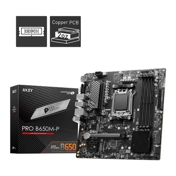 MSI MB PRO B650M-P AM5 DDR5 6000 МГЦ(OC) HDMI DP VGA 2X M.2 USB3.2 2.5G LAN MATX