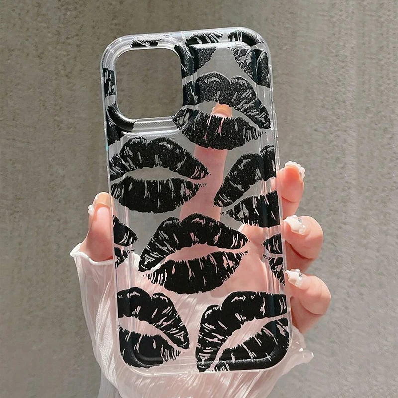 Чехол для iPhone 15, чехлы для iPhone 14 Pro Max, черный, с принтом в виде губ и поцелуев, мягкий прозрачный чехол для iPhone 11 13 12 Mini XS XR X 7 8 Plus, чехол