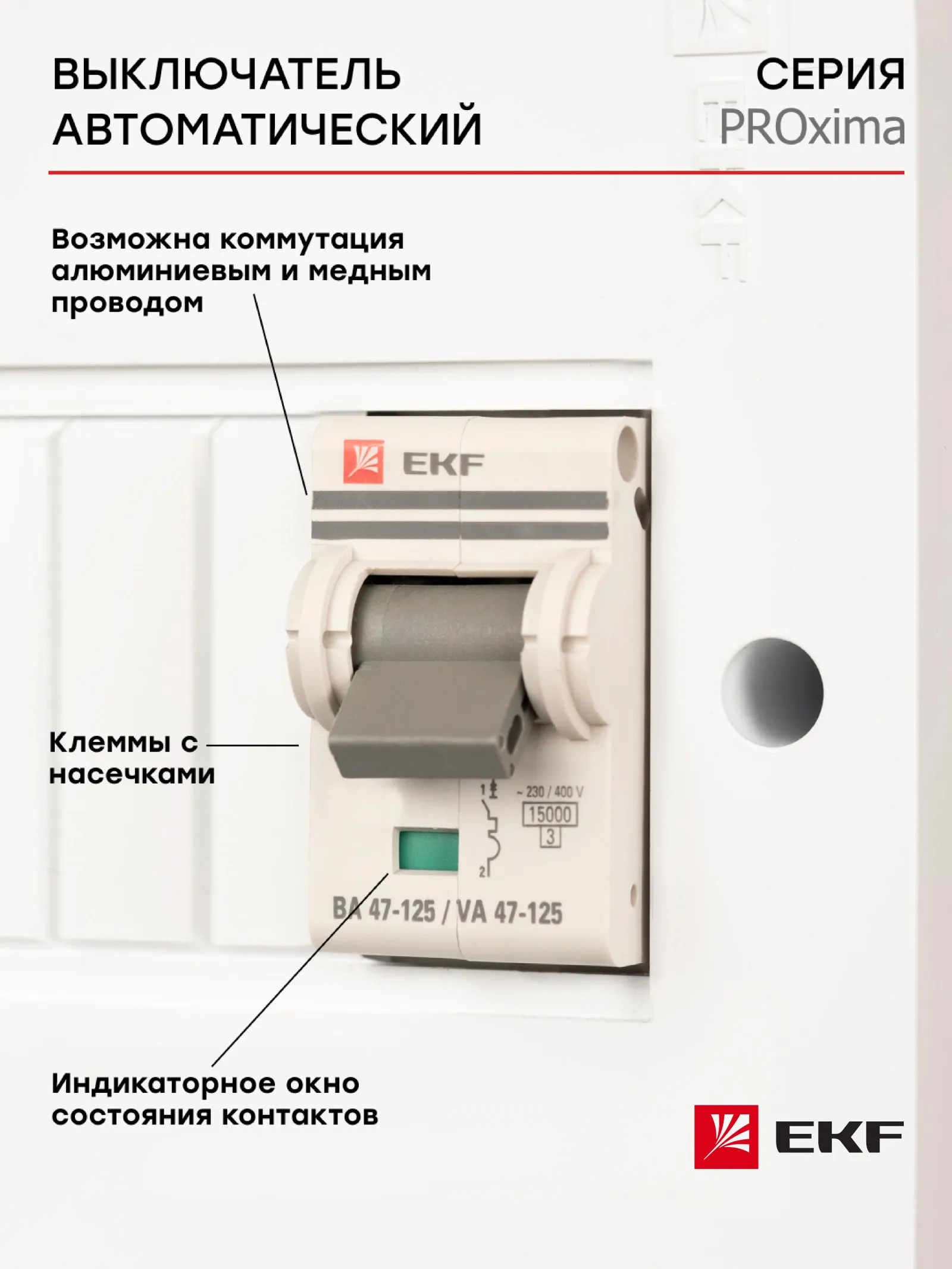 Автоматический выключатель, автомат модульный, EKF PROxima, ВА 47-125, 1P 125A (C) 15kA
