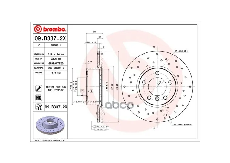Диск Перфорированный Brembo Xtra 09.B337.2x Brembo арт. 09.B337.2X