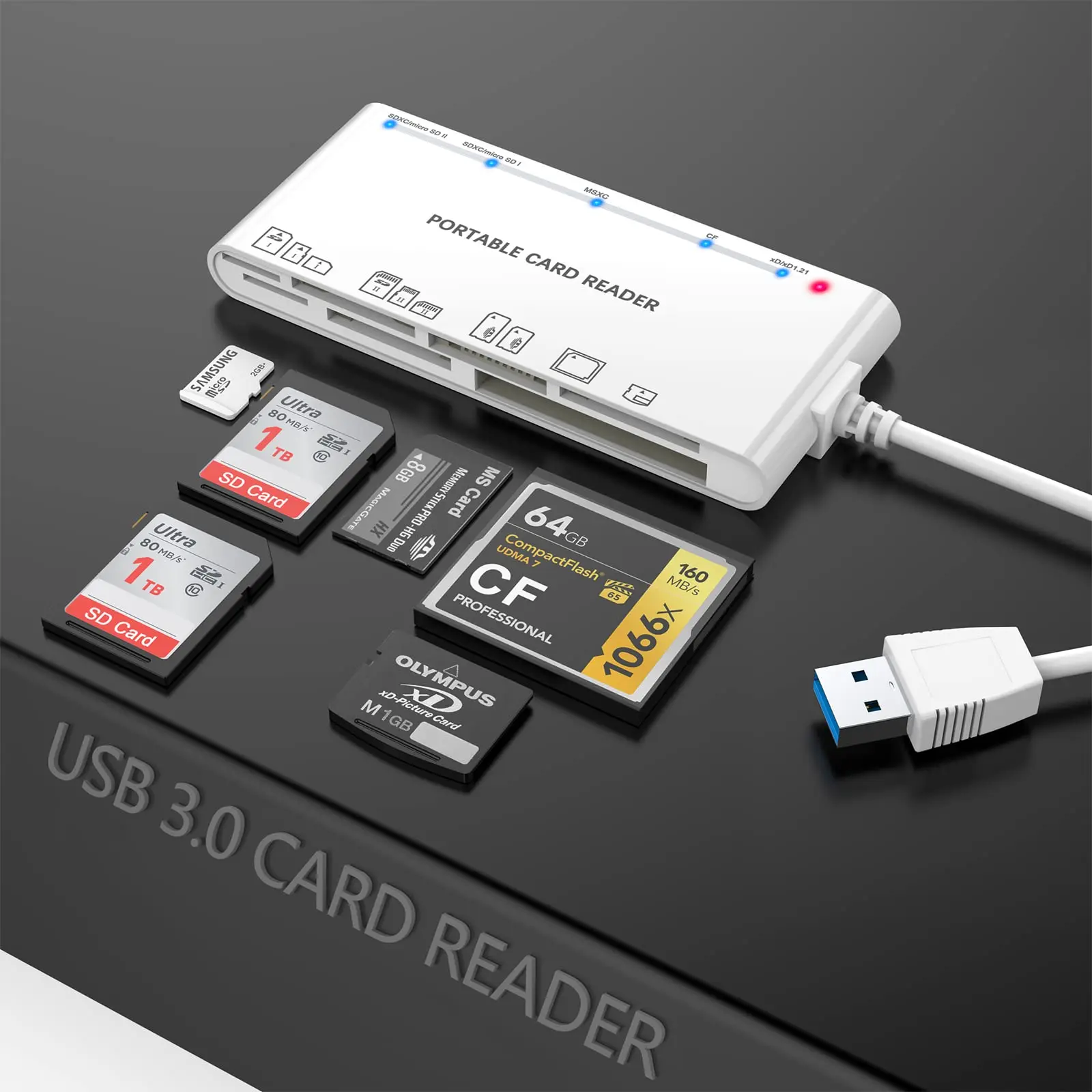 Устройство чтения карт памяти с 7-в-1 USB Совместимость с Mac OS Windows и Linux высокая скорость и запись для SD/SDXC/SDHC