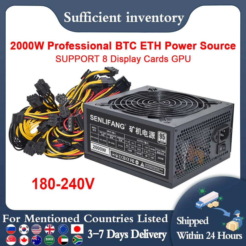 SENLIFANG ATX 2000 Вт майнинг  8GPU ETH Rig Ethereum Miner 180-240 в PC PSU контроль температуры