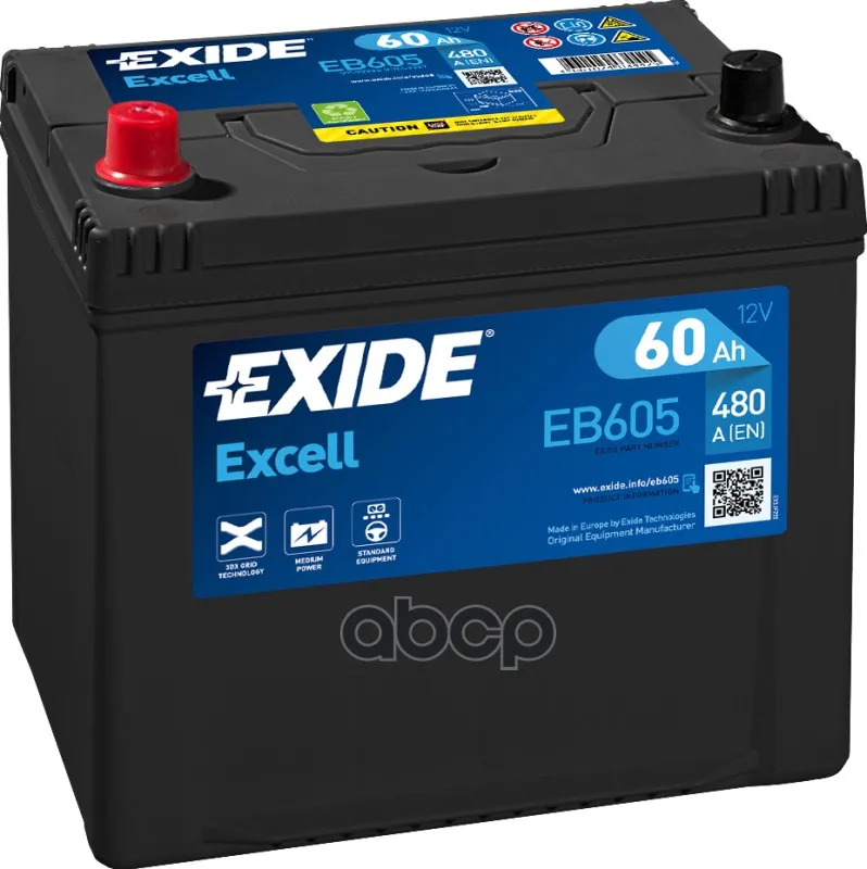 Exide Eb605 Excell_аккумуляторная Батарея! 19.5/17.9 Рус 60ah 480a 230/173/222 EXIDE арт. EB605