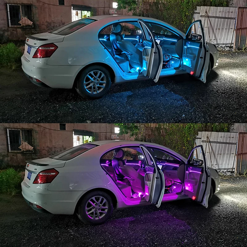 Фото Автомобильный окружающий свет 18 в 1, RGB светодиодный автомобильный окружающий свет, 64 цвета, украшение интерьера, акриловые полосы, лампы с управлением через приложение Atm №3