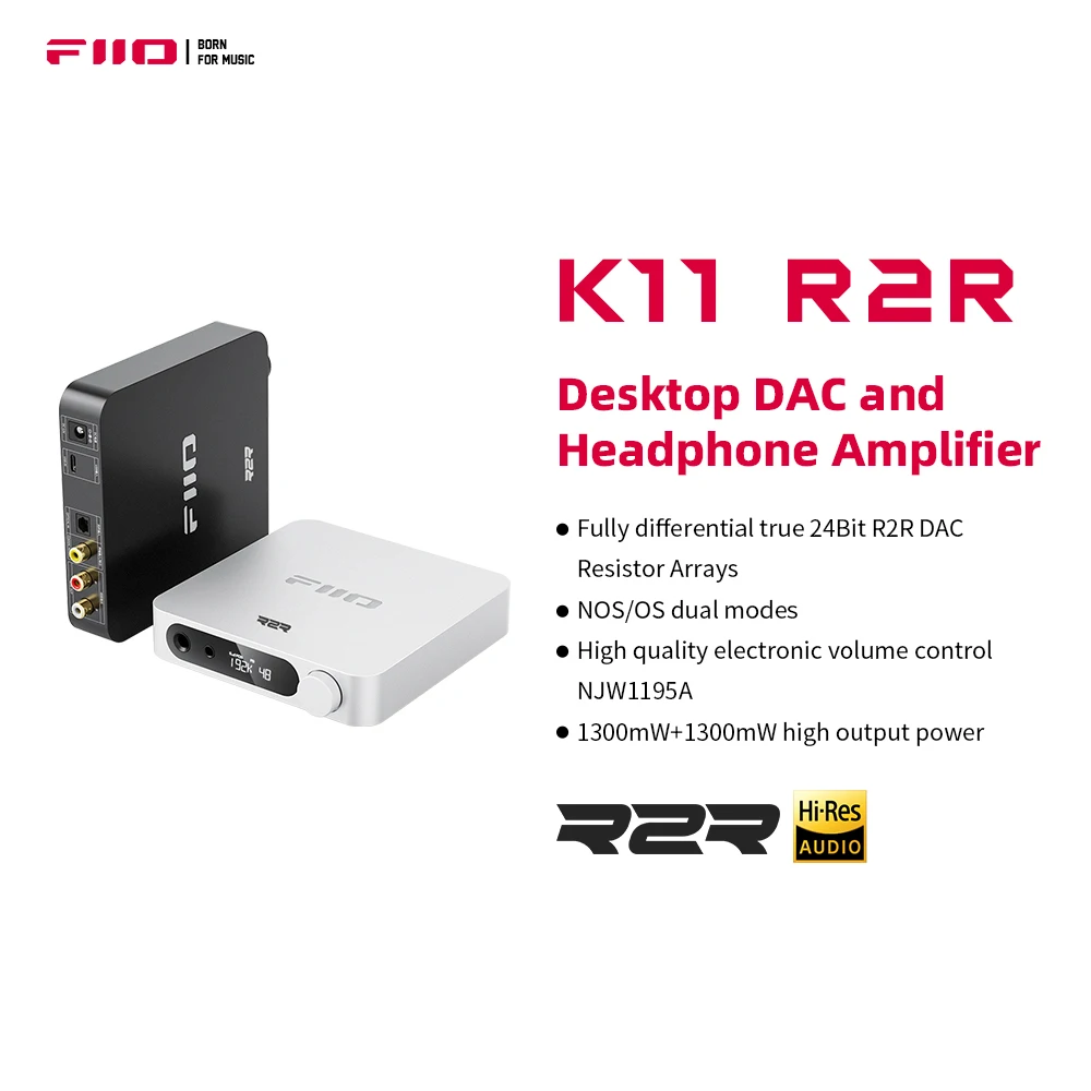 ЦАП FiiO K11 R2R и усилитель для наушников для домашнего аудио или ПК, 6,35 мм и сбалансированный 4,4 мм, RCA, коаксиальный, оптический, 384 кГц/24 бит