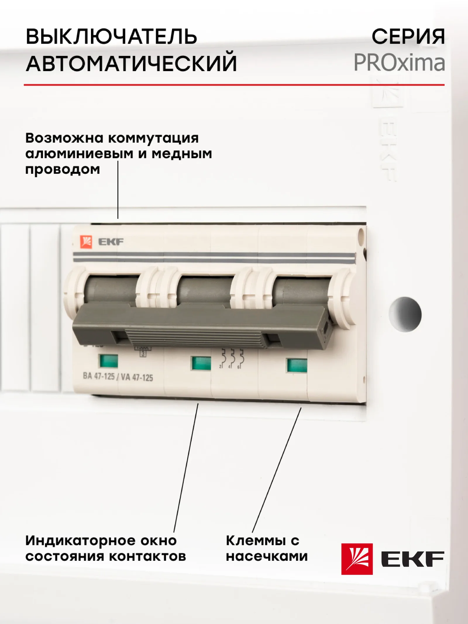 Автоматический выключатель, автомат модульный, EKF PROxima, ВА 47-125, 3P 125A (C) 15kA