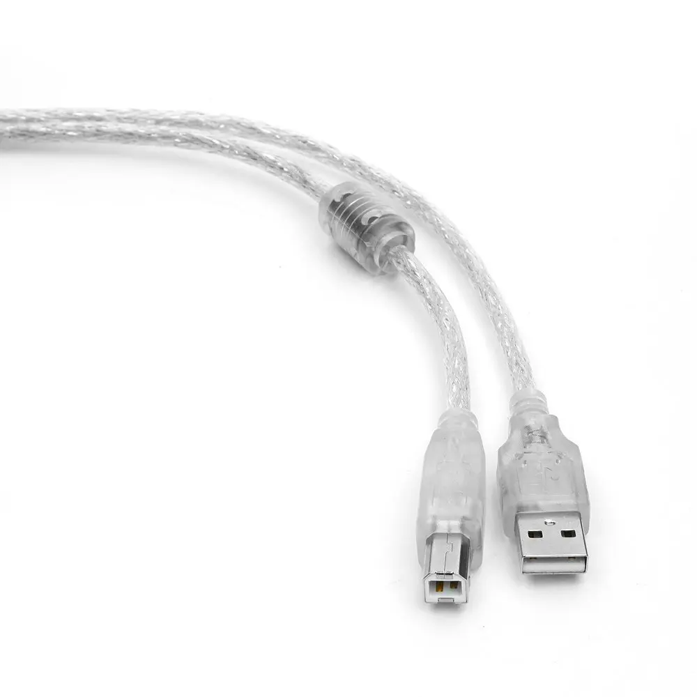 Кабель USB 2.0 Pro Cablexpert, AM/BM, 2м, экран, ферритовое кольцо, прозрачный, пакет (CCF-USB2-AMBM-TR-2M)