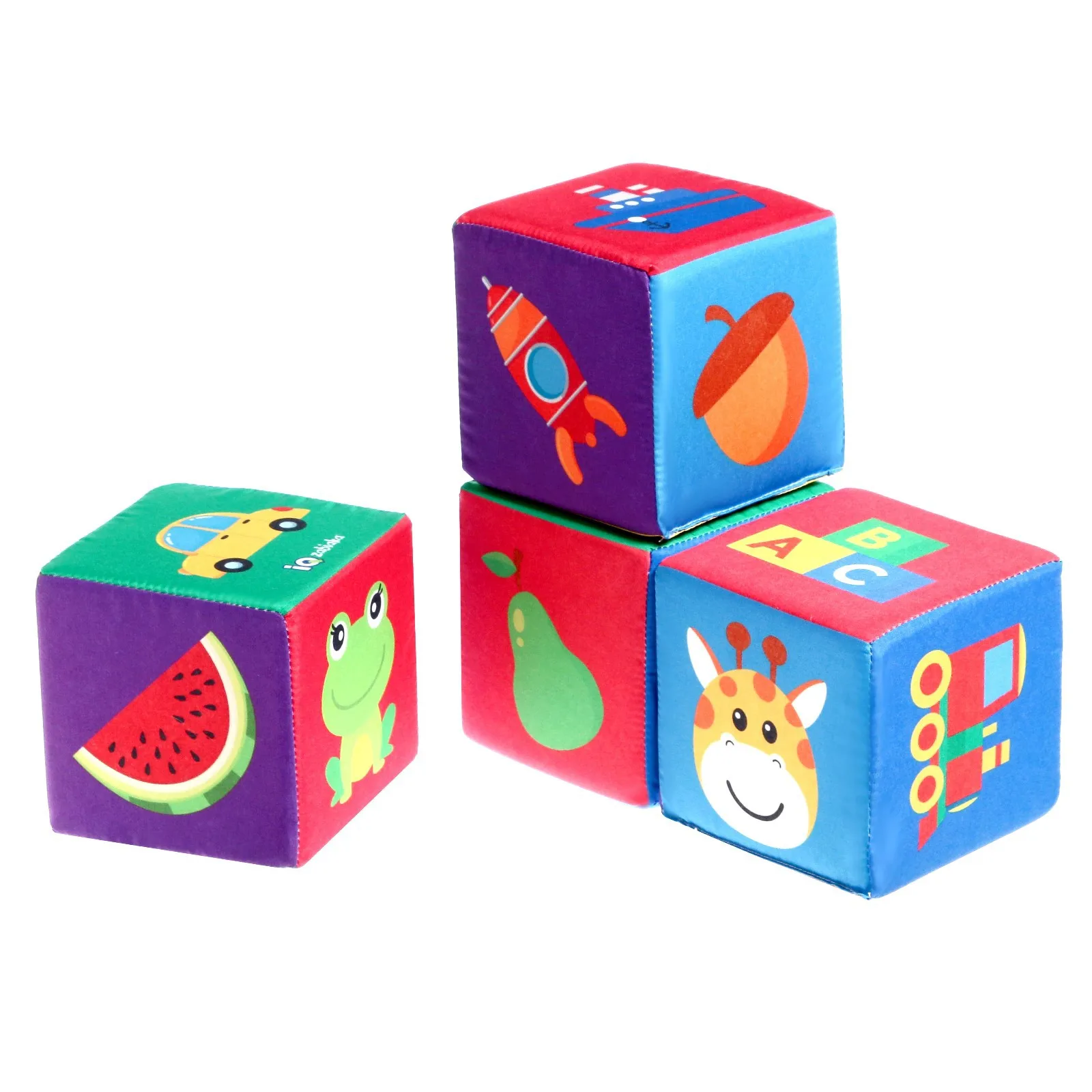 Игрушка мягконабивная «Кубики: Предметы», 4шт, 10 × 10 см, Обучающие и развивающие игрушки, Игрушки из ткани, IQ-ZABIAKA