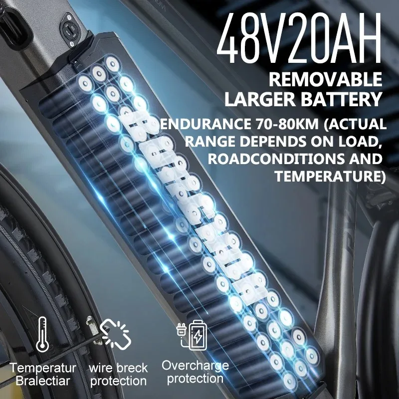 Фото RX70 1500W45KM/H 27,5-дюймовый электрический велосипед 48V20AH с литиевой батареей, горный электрический велосипед, мотоцикл для взрослых №2