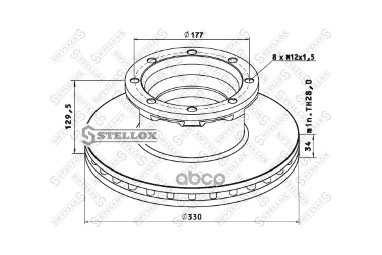 85-00801-Sx_диск Тормозной !330x34x130mm Man L2000/Mb Stellox арт. 8500801SX