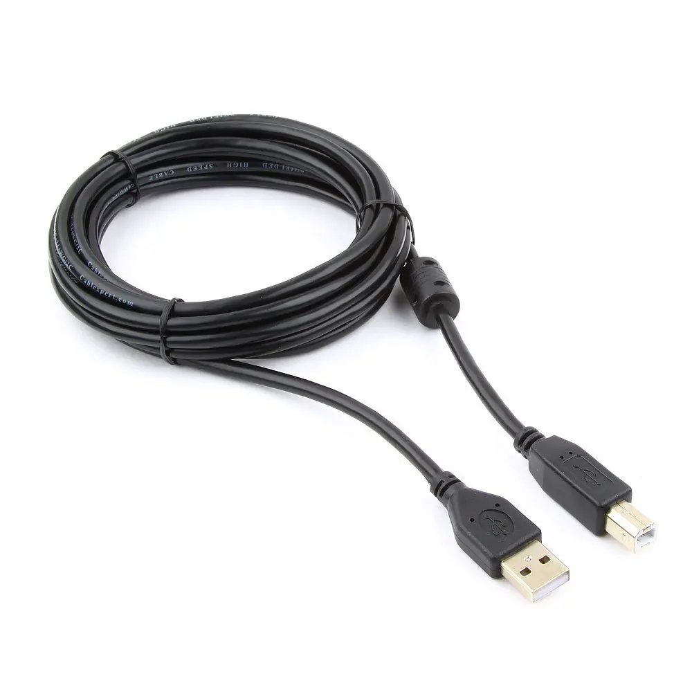 Кабель USB 2.0 Pro Cablexpert, AM/BM, 3м, экран, ферритовое кольцо, черный, пакет (CCF-USB2-AMBM-10)