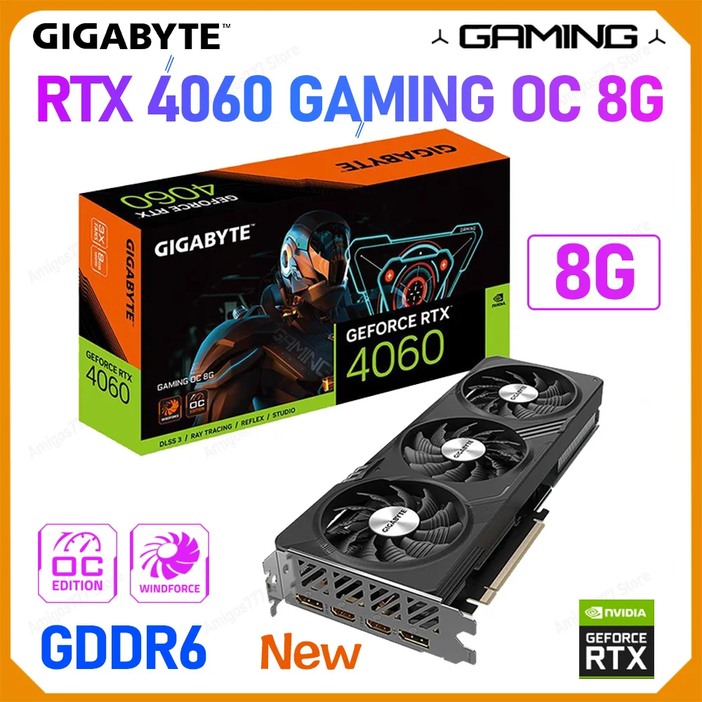 Новая игровая видеокарта RTX 4060 GIGABYTE GeForce RTX 4060 Gaming OC 8G GDDR6, графическая карта PCI-E 17000 тройной вентилятор МГц GPU