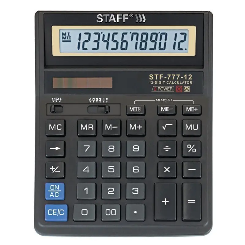 STAFF Калькулятор настольный STF-777, 12 разрядов, двойное питание, 210x165 мм, ЧЕРНЫЙ 250458