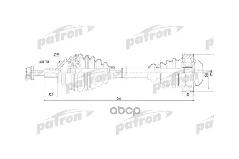 Полуось Правая 36x792x59,5 Audi: A3 03-  Seat: Leon 05-, Toledo 04-  Skoda: Octavia 04-, Superb 08-  Vw: Golf V/Vl 07-, Passa...