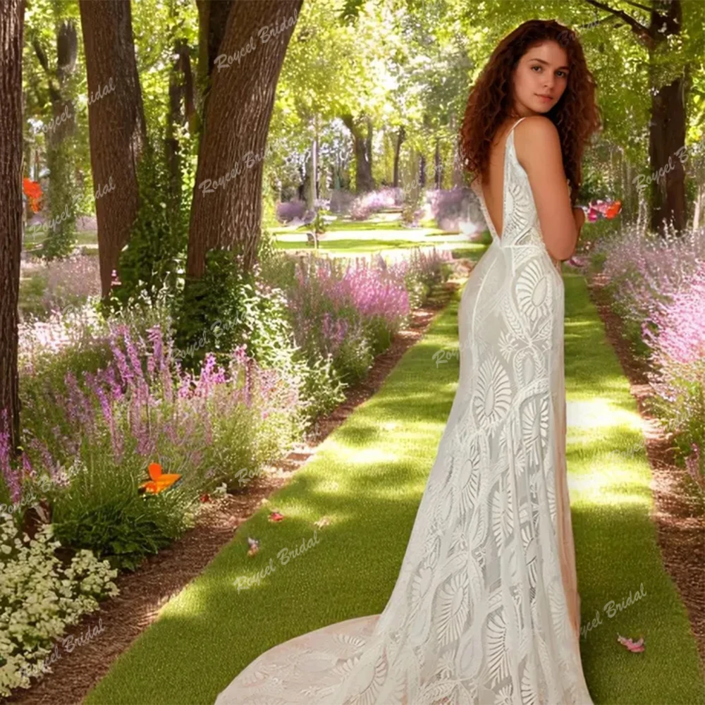 Фото Roycebridal платье-футляр в богемном стиле, кружевное свадебное платье для невесты, 2025, уличное свадебное платье с v-образным вырезом, платье de novia, по индивидуальному заказу №2
