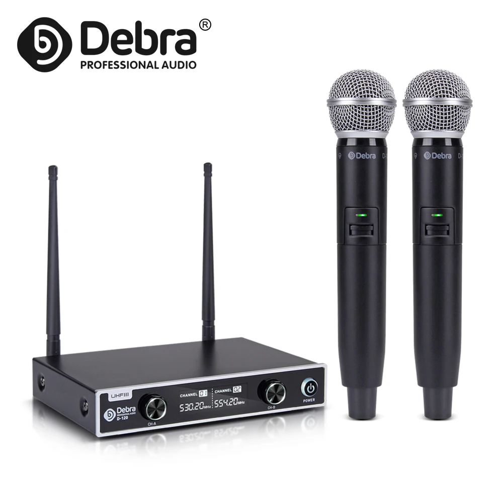 Беспроводная микрофонная система Debra Audio PRO с двумя микрофонами для всех типов выступлений, пения, караоке в церкви