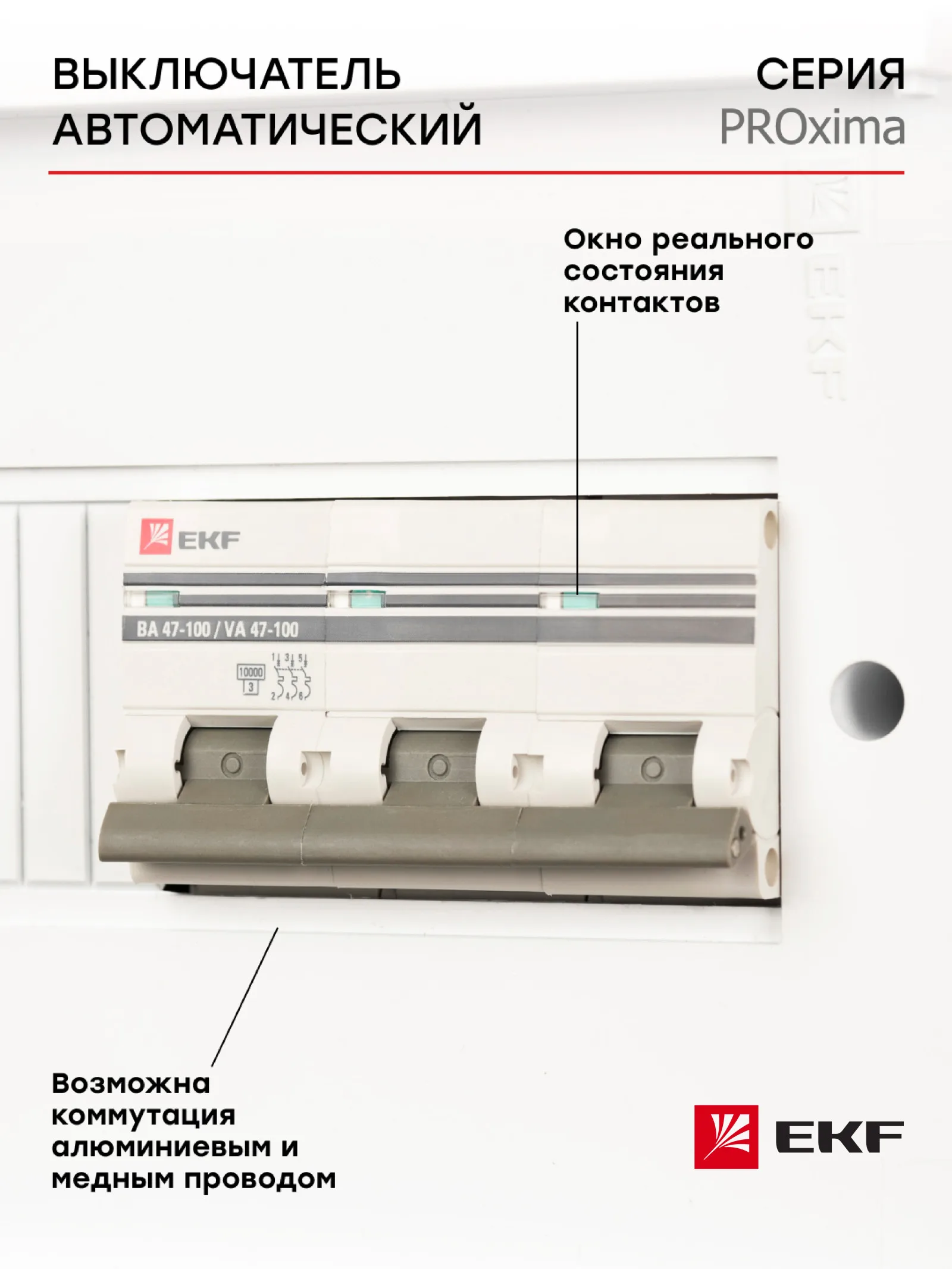 Автоматический выключатель, автомат модульный, EKF PROxima, ВА 47-100, 3P 10A (C) 10kA