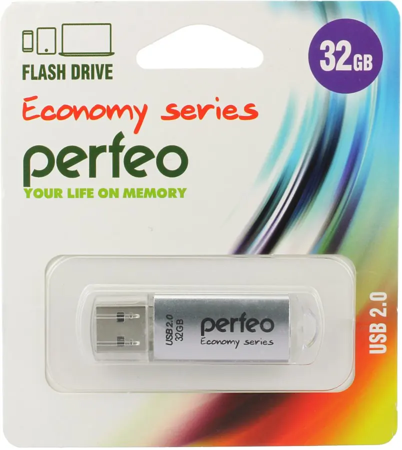 Флешка 32GB USB2 Perfeo E01 Silver