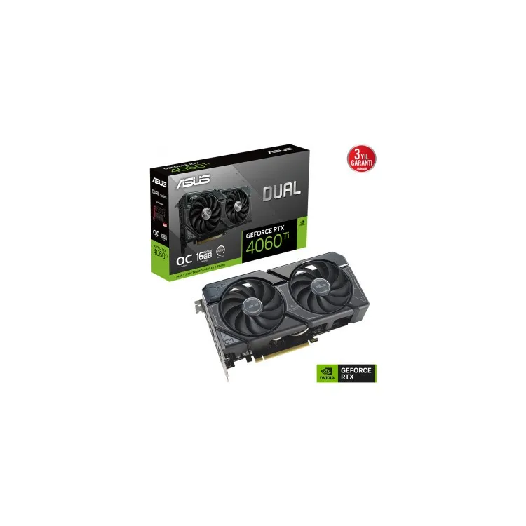 Asus -  ВИДЕОКАРТА ASUS GEFORCE DUAL RTX 4060 TI 16 ГБ 128 БИТ GDDR6 2625 МГц OC HDMI 3xDP (DUAL-RTX4060TI-O16G) DLSS3