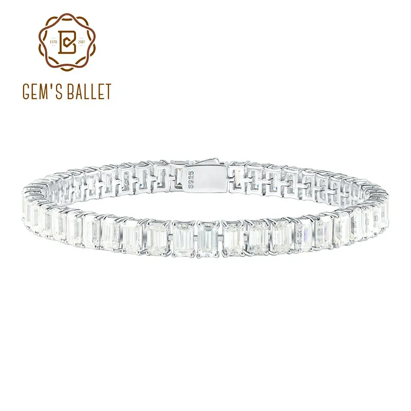GEM'S BALLET 3X5 мм изумрудной огранки Муассанит Теннисный браслет Ювелирные изделия Стерлингового серебра 925 пробы Браслет-цепочка 6,5 дюйма Подарок для женщин
