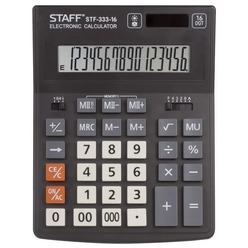 STAFF Калькулятор настольный PLUS STF-333 (200x154 мм), 16 разрядов, двойное питание 250417
